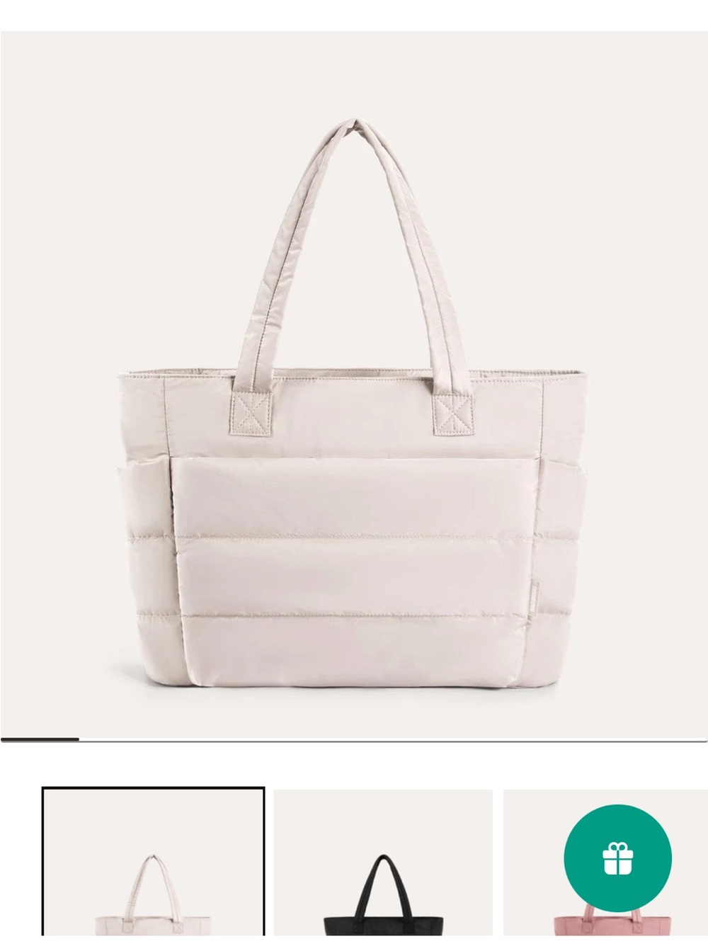 Puffer Quilted Tote Bag in Light Beige